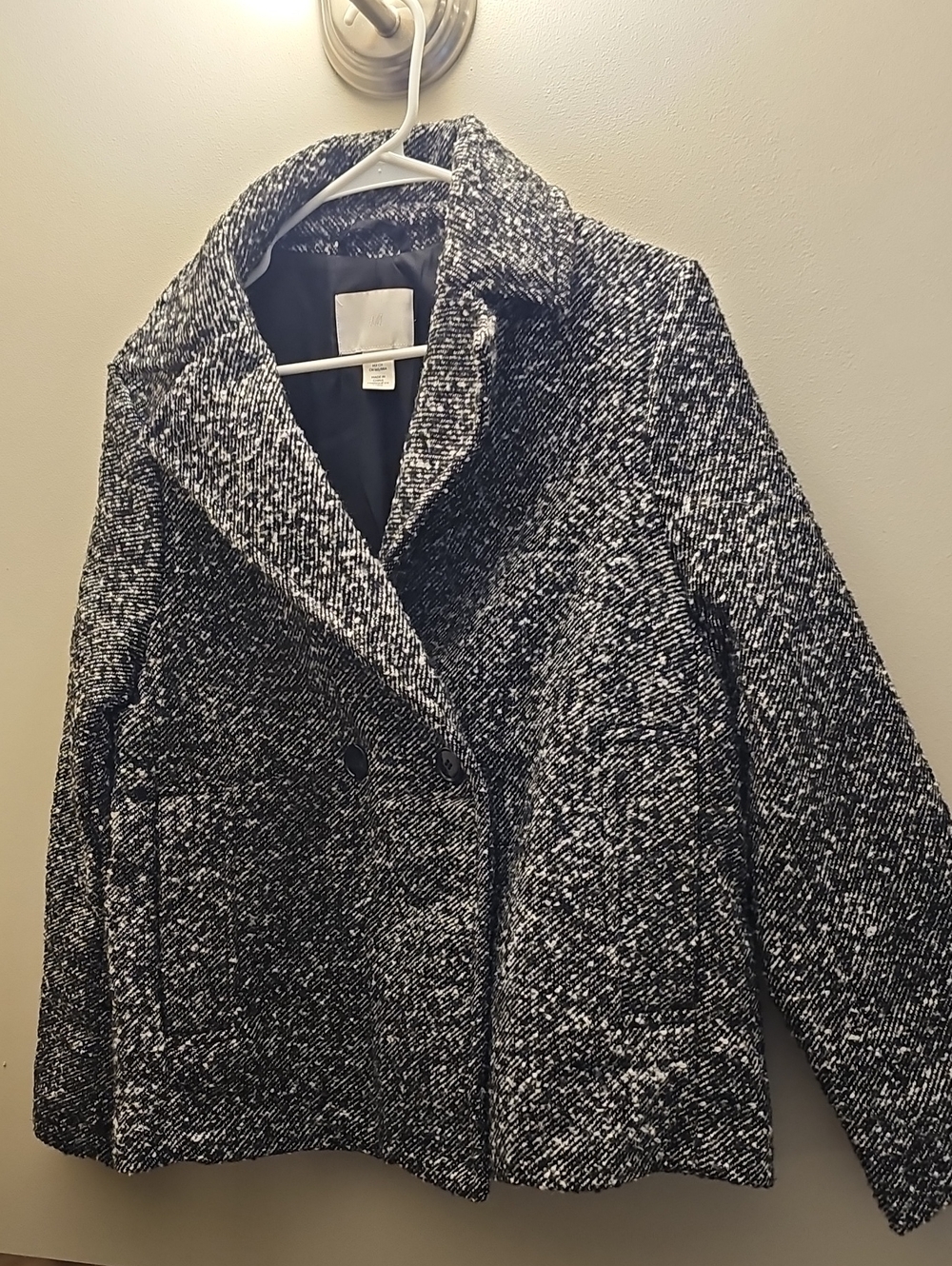 H&M Black & White Tweed Peacoat Jacket